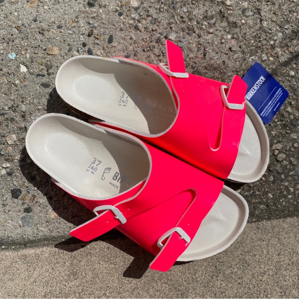 OPENING CEREMONY X BIRKENSTOCK PINK FLURO PATENT ZURICH SANDAL